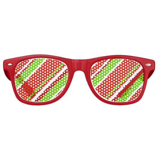 Rood Groen & Wit Diagonale Strepen Retro Zonnebril (Voorkant)