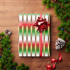 Rood Groen Wit en Goud Strepen Kerstmis Cadeaupapier