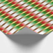 Rood Groen Wit en Goud Strepen Kerstmis Cadeaupapier (Hoek)