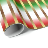 Rood Groen Wit en Goud Strepen Kerstmis Cadeaupapier (Rol Hoek)
