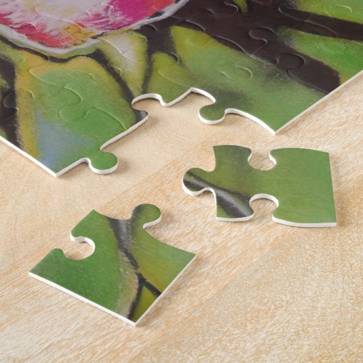 Rood groen wit en zwart leliebloemen abstract legpuzzel (Zijkant)