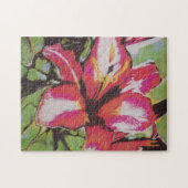 Rood groen wit en zwart leliebloemen abstract legpuzzel (Horizontaal)