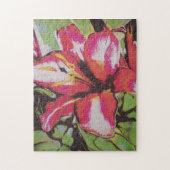 Rood groen wit en zwart leliebloemen abstract legpuzzel (Verticaal)