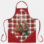 Rood groen wit geruit kerstcupcakes schort (Voorkant)