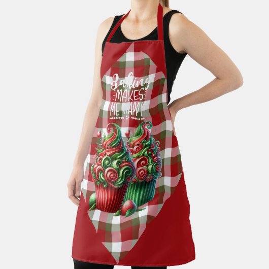 Rood groen wit geruit kerstcupcakes schort (Insitu)