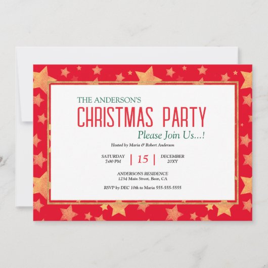 Rood Groen Wit Goud Uniek Elegant Kerst Kaart (Voorkant)