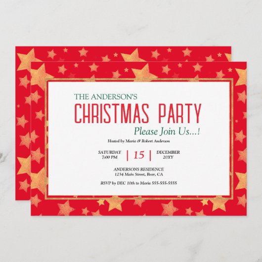 Rood Groen Wit Goud Uniek Elegant Kerst Kaart (Voorkant / Achterkant)