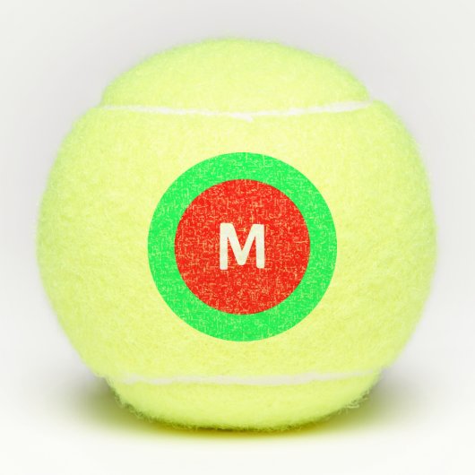 Rood Groen Wit Initiaal (M) Monogram 4Mark Tennisballen (Voorkant)