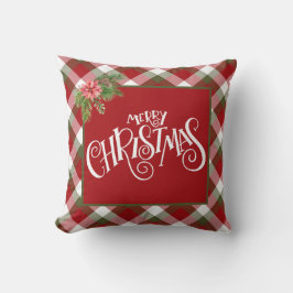 Rood groen wit kerst geruit - Prettig Kerstfeest  Kussen