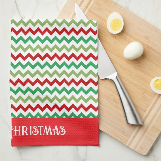 Rood Groen Wit Kerst Zigzag Theedoek (Quarter Fold)