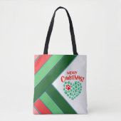 Rood, Groen & Wit Kerstmis Hart Hond Poot Tote Bag (Voorkant)