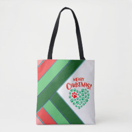 Rood, Groen & Wit Kerstmis Hart Hond Poot Tote Bag