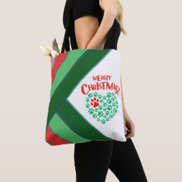 Rood, Groen & Wit Kerstmis Hart Hond Poot Tote Bag