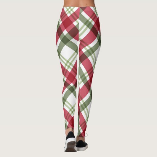 Rood Groen Wit Kerstmis Plaid Leggings (Achterkant)