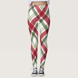 Rood Groen Wit Kerstmis Plaid Leggings