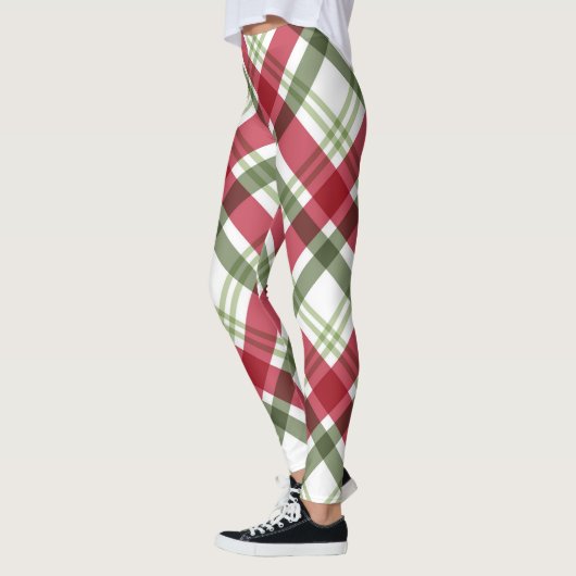 Rood Groen Wit Kerstmis Plaid Leggings (Links)