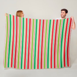 ROOD GROEN WIT KERSTSTREPEN FLEECE DEKEN