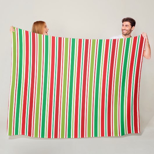 ROOD GROEN WIT KERSTSTREPEN FLEECE DEKEN (In situ)