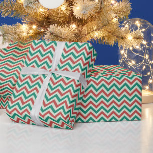Rood Groen Wit Modern Zig Zag Kerstmis Cadeaupapier