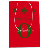 Rood groen wit monogram script Merry Kerstry Medium Cadeauzakje (Voorkant)