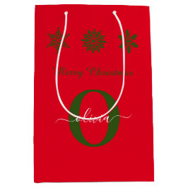 Rood groen wit monogram script Merry Kerstry Medium Cadeauzakje