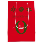 Rood groen wit monogram script Merry Kerstry Medium Cadeauzakje (Achterkant)
