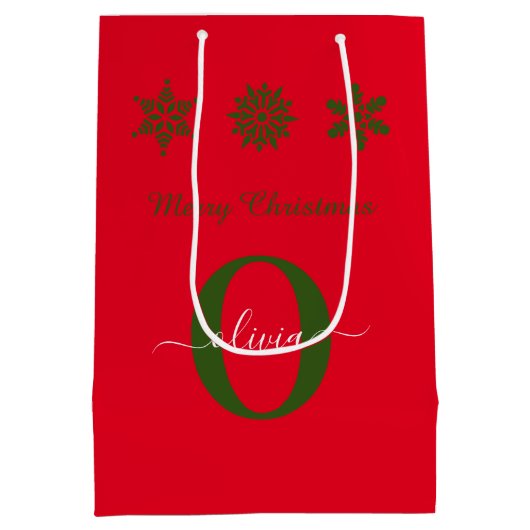 Rood groen wit monogram script Merry Kerstry Medium Cadeauzakje (Achterkant)