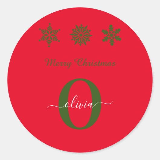 Rood groen wit monogram script Merry Kerstry Ronde Sticker (Voorkant)