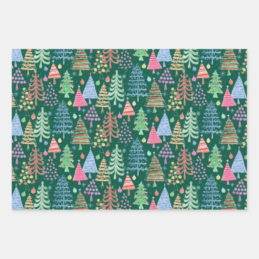 Rood groen wit patroon met rode kerstbomen inpakpapier vel (Voorkant 3)