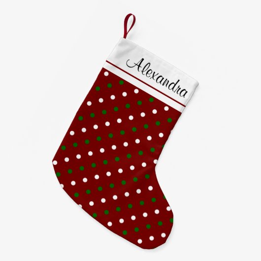 Rood Groen Wit Polka Dot Monogram Kous Kleine Kerstsok (Voorkant (Hangend))