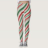 Rood Groen Wit Snoep Strepen Kerstpatroon Leggings (Voorkant)