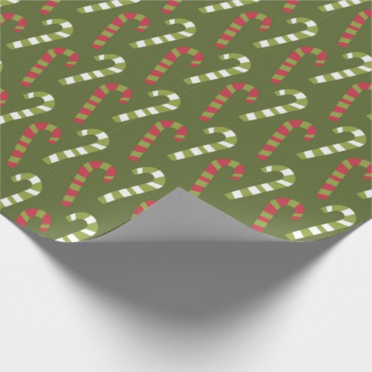 Rood Groen Wit Snoepstokken met Groene Backing Cadeaupapier (Hoek)