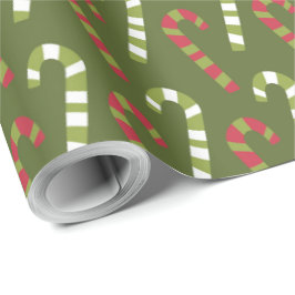 Rood Groen Wit Snoepstokken met Groene Backing Cadeaupapier