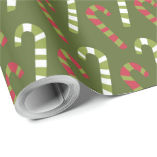 Rood Groen Wit Snoepstokken met Groene Backing Cadeaupapier