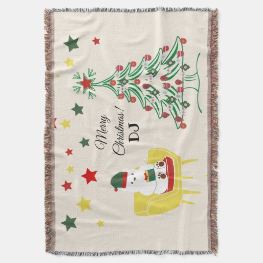 Rood Groen Wit Ster Beer Monogram Vrolijk Kerstfee Deken (Voorkant Verticaal)