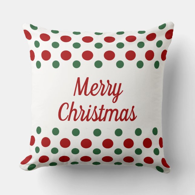 Rood Groen Wit Stippen Prettig Kerstfeest Kussen (Voorkant)