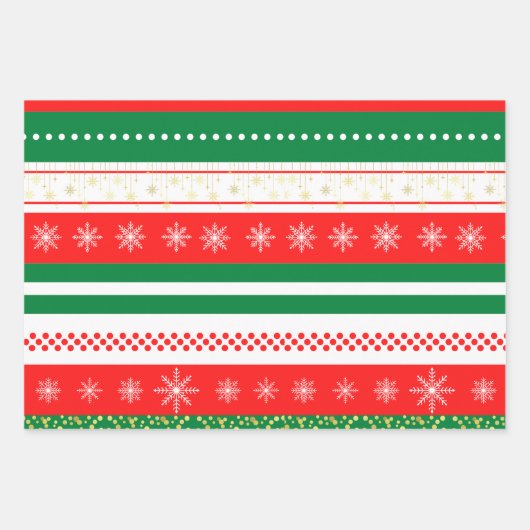 Rood Groen Wit Strepen en Gouden Sterren Inpakpapier Vel (Voorkant 2)