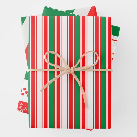 Rood Groen Wit Strepen en Gouden Sterren Inpakpapier Vel (In situ)