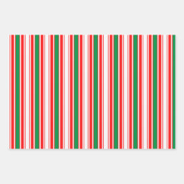 Rood Groen Wit Strepen en Gouden Sterren Inpakpapier Vel