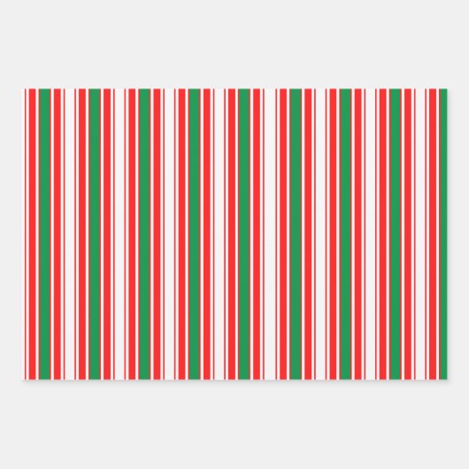 Rood Groen Wit Strepen en Gouden Sterren Inpakpapier Vel (Voorkant)
