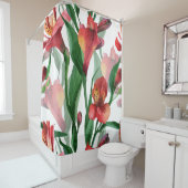 Rood groen & Wit Waterverven Lelies Douchegordijn (In situ)
