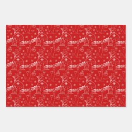 Rood groen & witte Kerstmis winterkatten Inpakpapier Vel