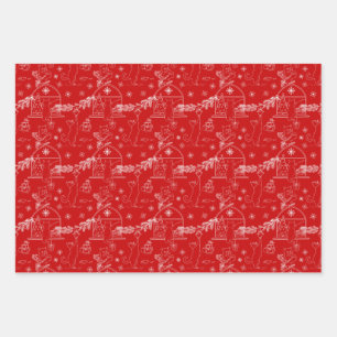 Rood groen & witte Kerstmis winterkatten Inpakpapier Vel