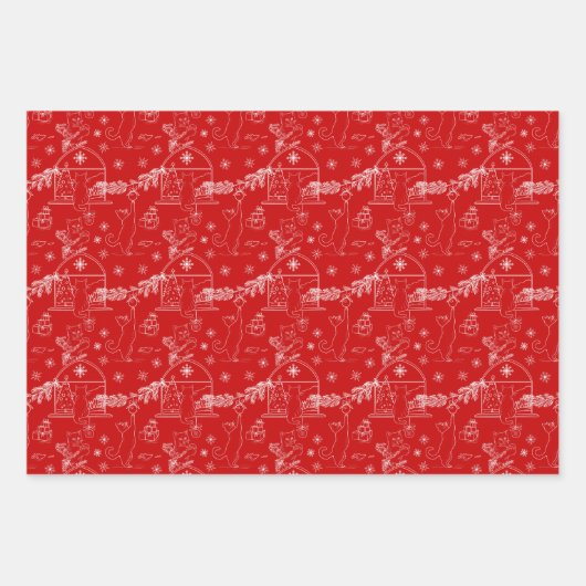 Rood groen & witte Kerstmis winterkatten Inpakpapier Vel (Voorkant)