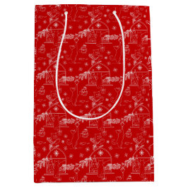 Rood groen & witte Kerstmis winterkatten Medium Cadeauzakje