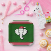 Rood & Groen Witte Olifant Gift Kerstfeest Papieren Bordje (Feest)