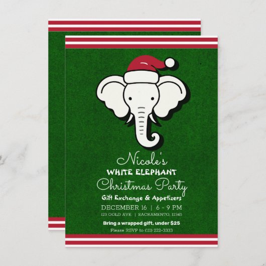 Rood Groen Witte Olifant Gift Swap Kerstfeest Kaart (Voorkant / Achterkant)