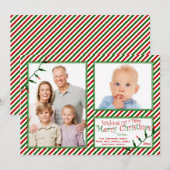 Rood, groen, witte strepen, lichte kerstKaart (Voorkant / Achterkant)