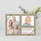 Rood, groen, witte strepen, lichte kerstKaart (Staand voorkant)