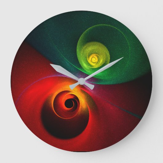 Rood Groen Yin Yang Modern Abstract Kunstpatroon # Grote Klok (Voorkant)
